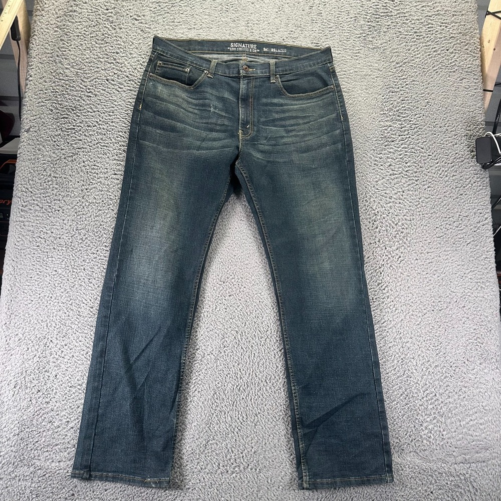Signature By Levi's S61 Jeans Mens 38x34 Blue Cotton Denim Straight Relaxed Fit